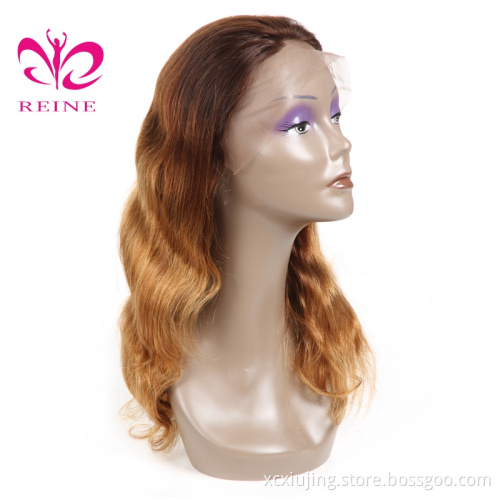 REINE Blonde Ombre Davirgin Russian Hair Lace Front Wig with Dark Root Balayage Wig Human Hair double drawn human hair wigs